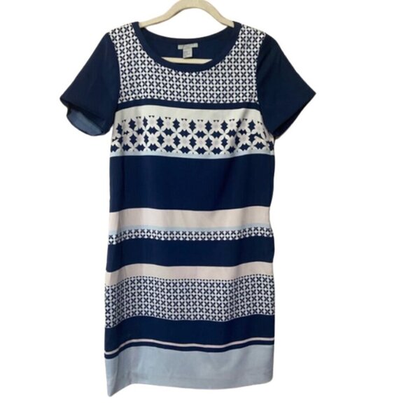 H&M EUC navy and pastel pink geometric short sleeve shift dress size 8 - Picture 1 of 4